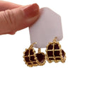 Gold Plated Copper Leather Round Geometric Earrings, Vintage Minimalist Light Luxury Style view 5
