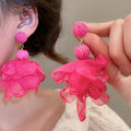 Faux Pearl Raffia Chiffon Flower Stud Earrings Vacation Style Elegant Light Luxury Jewelry view 3