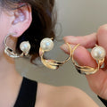 Twisted Striped Faux Pearl Stud Earrings Geometric Round Light Luxury Fashion Jewelry view 2