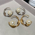 Twisted Striped Faux Pearl Stud Earrings Geometric Round Light Luxury Fashion Jewelry view 3