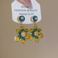 Vintage Alloy Flower Crystal Drop Earrings With Rhinestone Round Stud Design For Women view 2