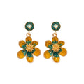 Vintage Alloy Flower Crystal Drop Earrings With Rhinestone Round Stud Design For Women view 5