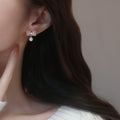 Gold Plated Zircon Bow Faux Pearl Stud Earrings With Silver Posts Vintage Elegant Style view 2