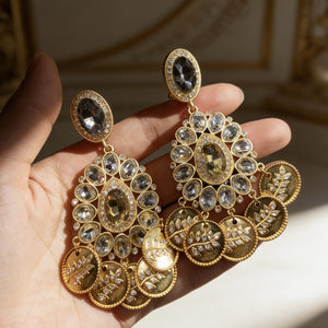 Vintage Rhinestone Teardrop Tassel Drop Earrings, Alloy Statement Stud Style For Women