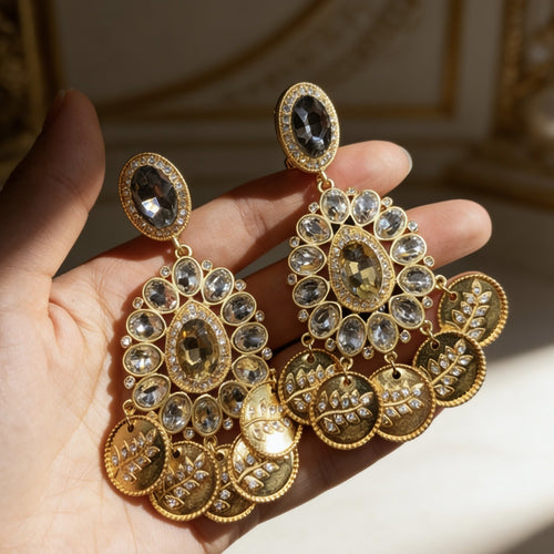 Vintage Rhinestone Teardrop Tassel Drop Earrings, Alloy Statement Stud Style For Women