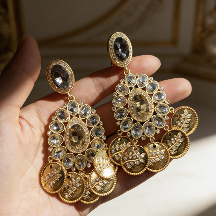 Vintage Rhinestone Teardrop Tassel Drop Earrings, Alloy Statement Stud Style For Women