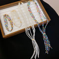 Old Money Faux Pearl Crystal Beaded Geometric Tassel Sweater Necklace For Women view 2