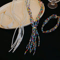Old Money Faux Pearl Crystal Beaded Geometric Tassel Sweater Necklace For Women view 4