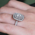Silver-Tone Cushion Halo Crystal Ring With Double Frame view 2