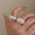 Zircon Flower Wrinkled Wide Open Ring For Women view 1
