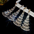 Light Luxury Copper Geometric Fan Tassel Drop Earrings With Rhinestone Accents view 1