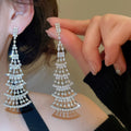 Light Luxury Copper Geometric Fan Tassel Drop Earrings With Rhinestone Accents view 2