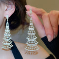 Light Luxury Copper Geometric Fan Tassel Drop Earrings With Rhinestone Accents view 4