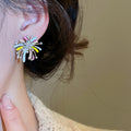 Alloy Firework Flower Stud Earrings With Enamel Rhinestone Accents, Light Luxury OL Style view 3