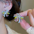 Alloy Firework Flower Stud Earrings With Enamel Rhinestone Accents, Light Luxury OL Style view 1