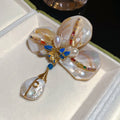 Gold Plated Enamel Mother Of Pearl Flower Brooch With Baroque Pearl Vintage Elegant Pin view 2