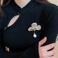 Gold Plated Enamel Mother Of Pearl Flower Brooch With Baroque Pearl Vintage Elegant Pin view 1