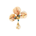 Gold Plated Enamel Mother Of Pearl Flower Brooch With Baroque Pearl Vintage Elegant Pin view 5