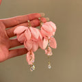 Fabric Flower Imitation Pearl Tassel Drop Earrings Sweet Elegant Vacation Style Jewelry view 2