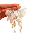 Fabric Flower Imitation Pearl Tassel Drop Earrings Sweet Elegant Vacation Style Jewelry view 5