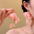 Fabric Flower Imitation Pearl Tassel Drop Earrings Sweet Elegant Vacation Style Jewelry view 1