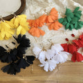 Metal Chiffon Flower Tassel Drop Earrings With Silver Pins, Vintage Elegant Sweet Style view 2