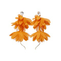 Metal Chiffon Flower Tassel Drop Earrings With Silver Pins, Vintage Elegant Sweet Style view 5