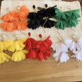 Metal Chiffon Flower Tassel Drop Earrings With Silver Pins, Vintage Elegant Sweet Style view 4