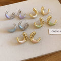 French Vintage Alloy Oil Drip Wrinkled C Shape Geometric Stud Earrings For Women view 1