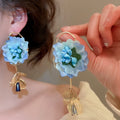 Artificial Crystal Beaded Flower Stud Earrings With Silver Pins, Elegant Light Luxury Spring Jewelry view 4