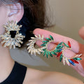 Alloy Silver Needle Rhinestone Rice Grain C Shape Stud Earrings For Women Light Luxury OL Style view 2