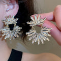 Alloy Silver Needle Rhinestone Rice Grain C Shape Stud Earrings For Women Light Luxury OL Style view 4