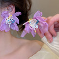Artificial Crystal Beaded Chiffon Flower Stud Earrings For Women Fresh Elegant Light Luxury Style view 3
