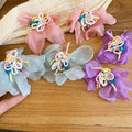 Artificial Crystal Beaded Chiffon Flower Stud Earrings For Women Fresh Elegant Light Luxury Style view 4