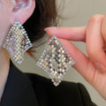 Gold Plated Copper Zircon Rhombus Stud Earrings With Silver Pins, Light Luxury Geometric Jewelry view 3