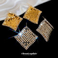 Gold Plated Copper Zircon Rhombus Stud Earrings With Silver Pins, Light Luxury Geometric Jewelry view 4