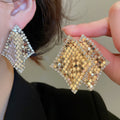 Gold Plated Copper Zircon Rhombus Stud Earrings With Silver Pins, Light Luxury Geometric Jewelry view 1