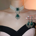 Vintage Court Style Faux Pearl Teardrop Rhinestone Multilayer Necklace Earrings Jewelry Set view 2