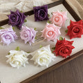 Silver Needle Fabric Rose Flower Stud Earrings Elegant Sweet Vacation Light Luxury Ear Jewelry view 2
