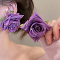 Silver Needle Fabric Rose Flower Stud Earrings Elegant Sweet Vacation Light Luxury Ear Jewelry view 3