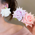 Silver Needle Fabric Rose Flower Stud Earrings Elegant Sweet Vacation Light Luxury Ear Jewelry view 1