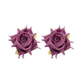 Silver Needle Fabric Rose Flower Stud Earrings Elegant Sweet Vacation Light Luxury Ear Jewelry view 5