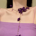 Light Luxury Copper Flower Crystal Tassel Necklace With Rhinestone Beach Vacation Style For Women view 1