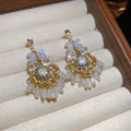 Vintage Geometric Artificial Crystal Tassel Drop Earrings With Silver Needle Studs view 3