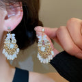 Vintage Geometric Artificial Crystal Tassel Drop Earrings With Silver Needle Studs view 2