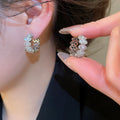 Copper Zircon Flower Star C-Shaped Stud Earrings For Women, Minimalist Light Luxury Style view 3