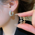 Copper Zircon Flower Star C-Shaped Stud Earrings For Women, Minimalist Light Luxury Style view 1