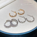 Copper Zircon Flower Star C-Shaped Stud Earrings For Women, Minimalist Light Luxury Style view 4