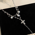 Light Luxury Faux Pearl Rhinestone Cross Necklace, Geometric Sweet Cool Clavicle Jewelry view 2