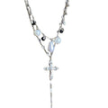 Light Luxury Faux Pearl Rhinestone Cross Necklace, Geometric Sweet Cool Clavicle Jewelry view 5